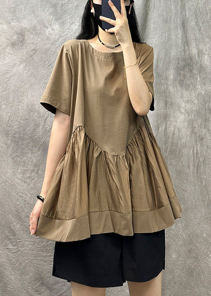 Original Coffee O-neck Patchwork Cotton T Shirt Summer