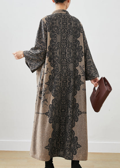 Khaki Oversized Print Cotton Two Piece Set Winter