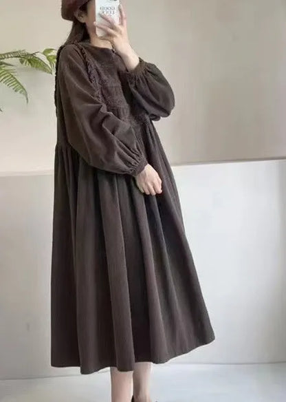 Chocolate Corduroy Dress Embroidered Exra Large Hem Spring