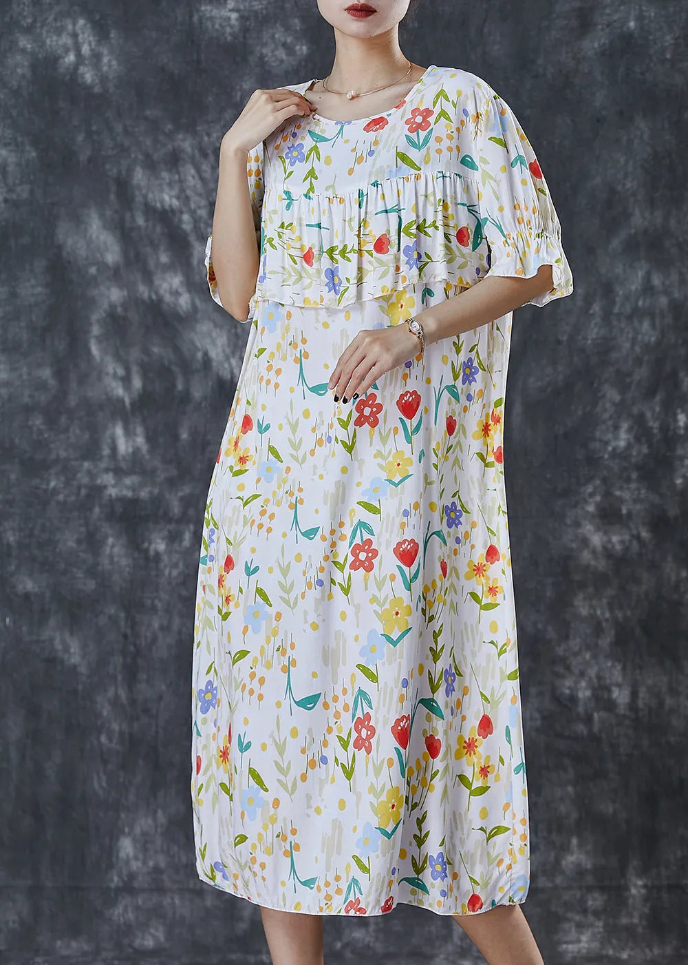White Print Patchwork Cotton Dress Summer