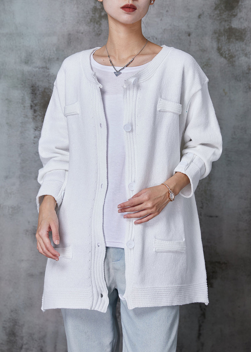 Organic White O-neck Button Down Knit Cardigan Spring