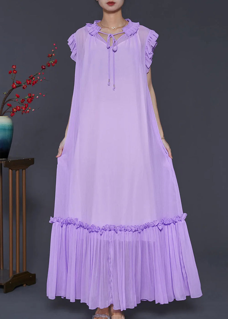 Lavender Ruffled Chiffon Long Dress Two-piece Set Summer
