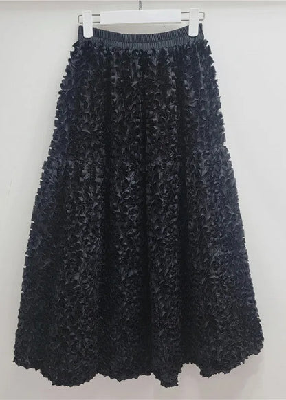 Rose Elastic Waist Ruffled Tulle a Line Skirt Spring