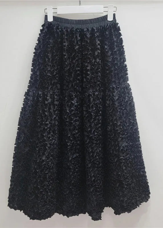 Rose Elastic Waist Ruffled Tulle a Line Skirt Spring