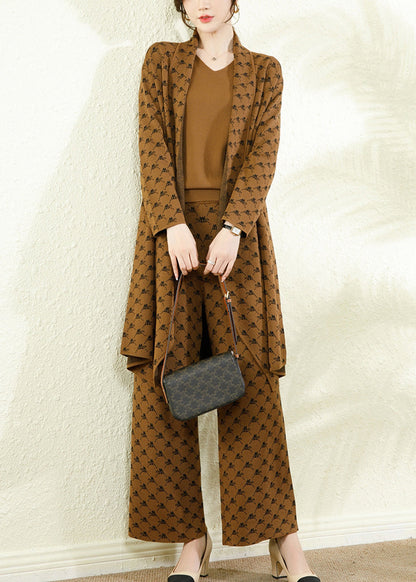 Coffee Print Silm Fit Cotton Three Piece Set Outfits Fall