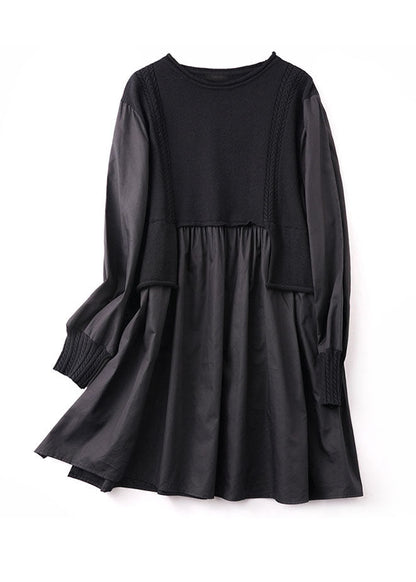 Black Asymmetrical Knit Patchwork Cotton Dresses