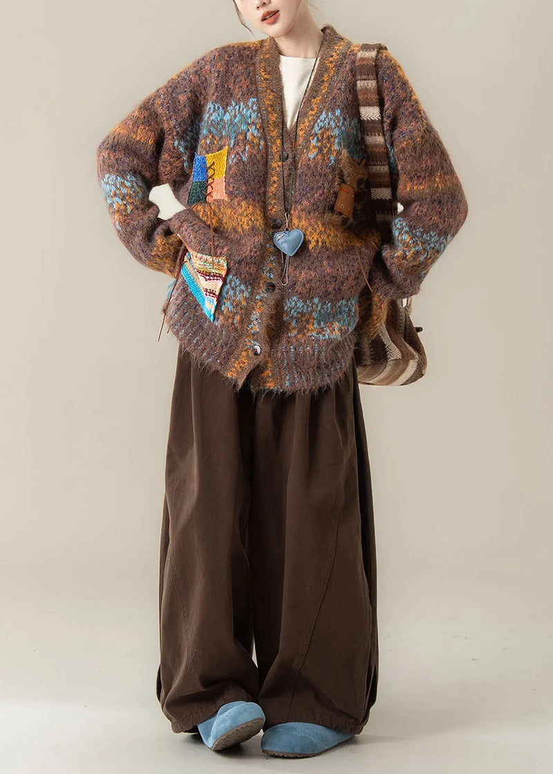 Boutique Coffee V Neck Sweater Coat T Shirt Pants 3 Piece Outfit Winter
