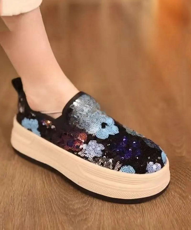 Pink Sequins Print Tulle Loafer Shoes
