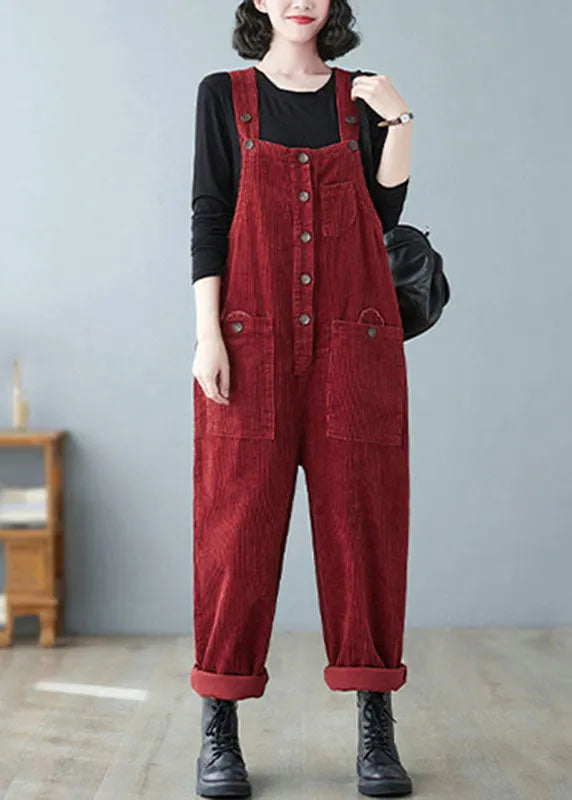 Mulberry Slash Neck Cozy Corduroy Jumpsuits Fall