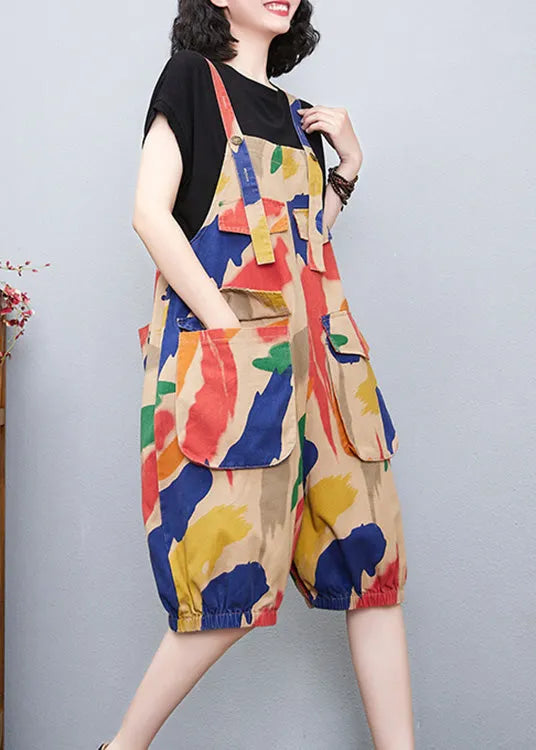 Diy Apricot Slash Neck Print High Waist Jumpsuit Summer