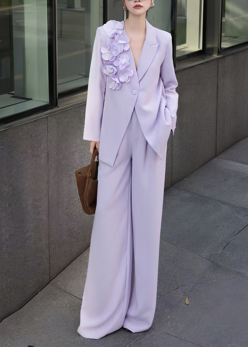 Purple Button Coat and Pants Two Pieces Set Fall
