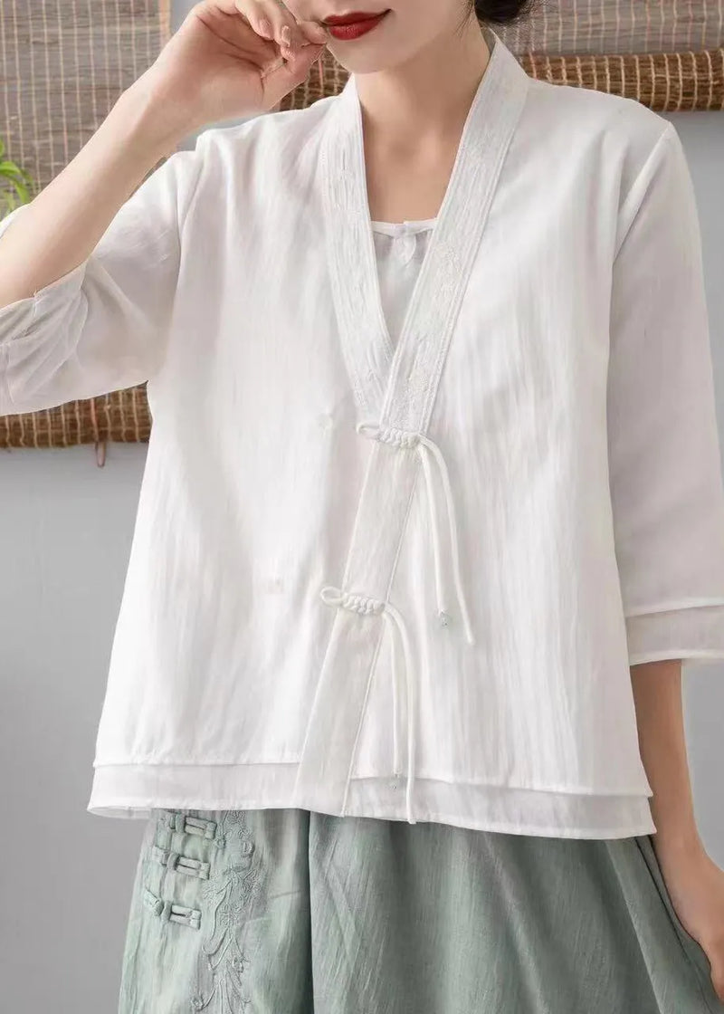 Green V Neck Embroideried Tasseled Linen Cardigans Spring