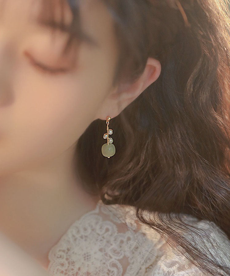 Diy Green Jade Pearl Drop Earrings