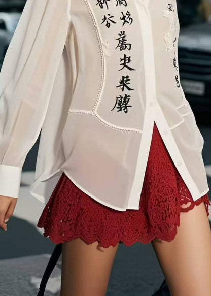 White Patchwork Draping Chiffon Shirt Tops Spring