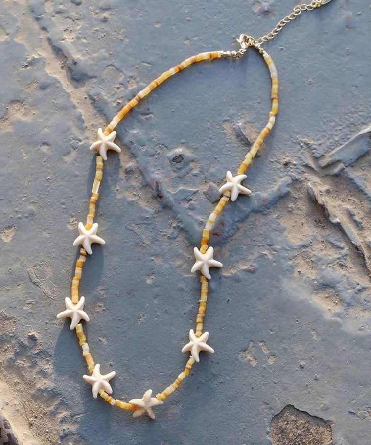 Yellow Sterling Silver Alloy Beading Five Pointed Star Gratuated Bead Necklace