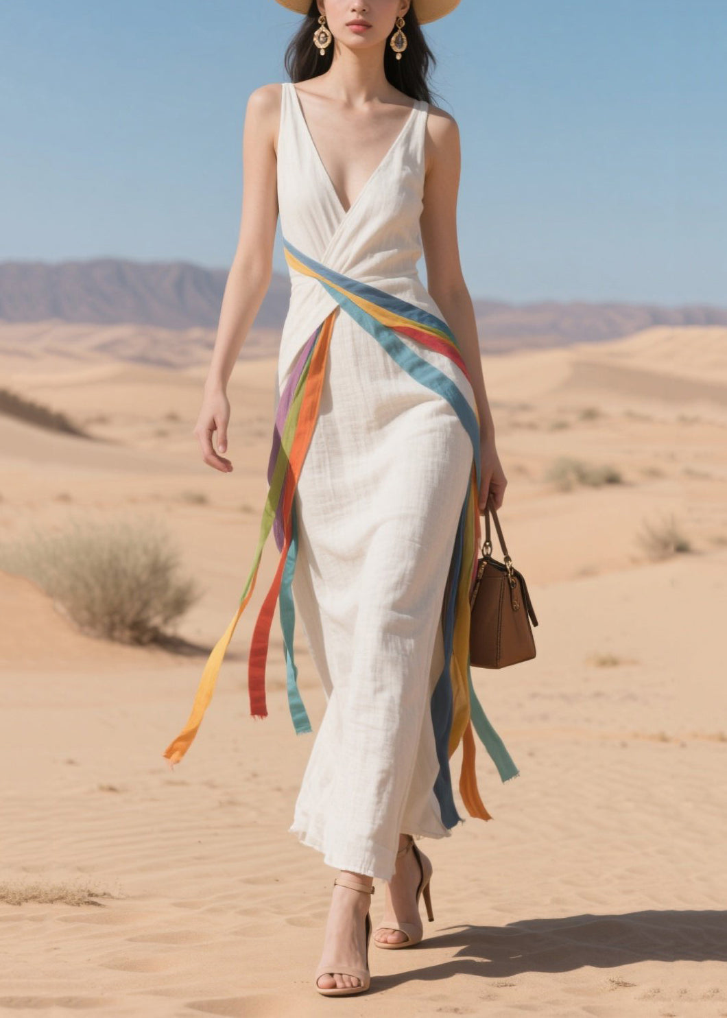 Multicolour Ribbon Asymmetrical Design Cotton Dress Summer
