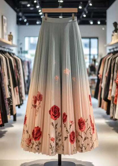 Gradient Color Wrinkled Print Cotton Skirt Summer
