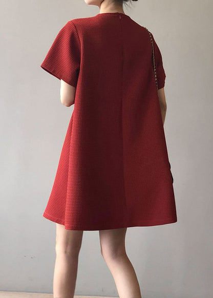 Diy New Red O Neck Cotton a Mid Dresses Summer