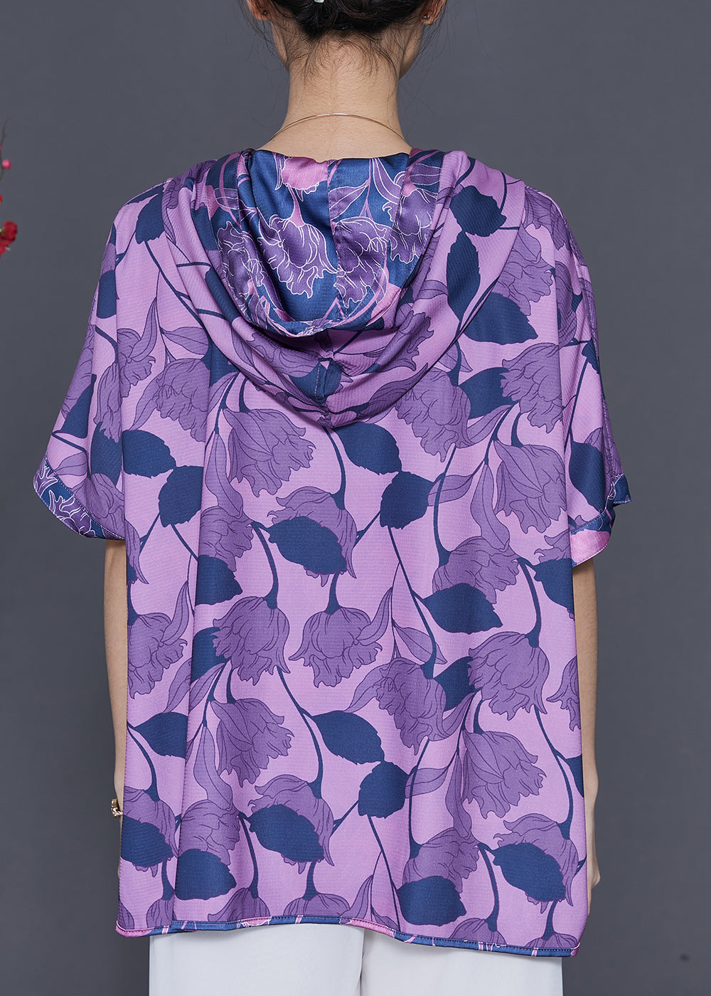 Purple Print Silk Sweatshirts Top Hooded Summer