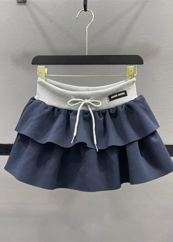 Natural Grey Elastic Waist Drawstring a Line Skirts