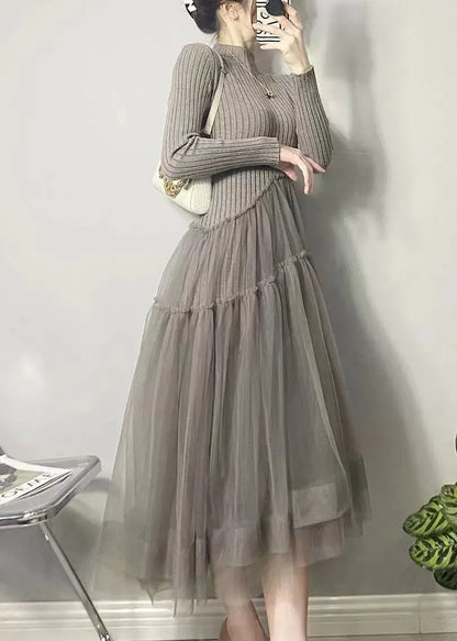 Black Asymmetrical Tulle Patchwork Long Dresses Fall