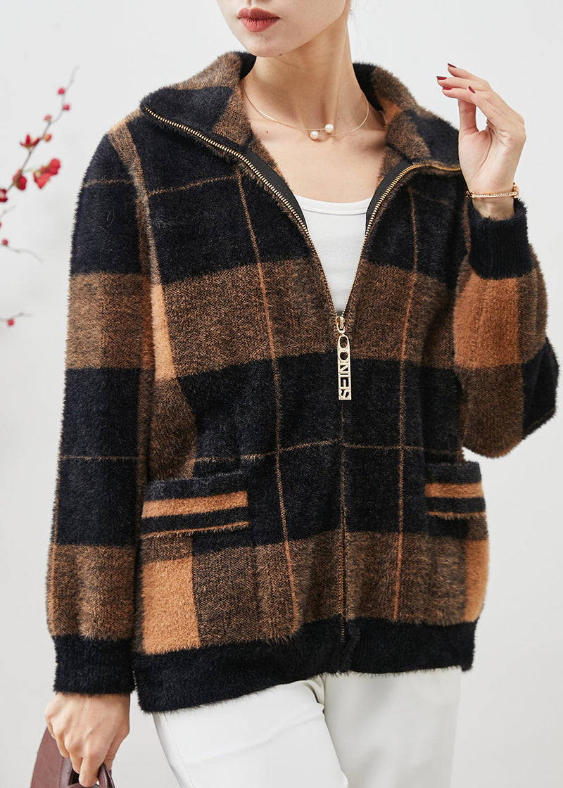 Colorblock Zip Up Plaid Mink Velvet Coats Spring