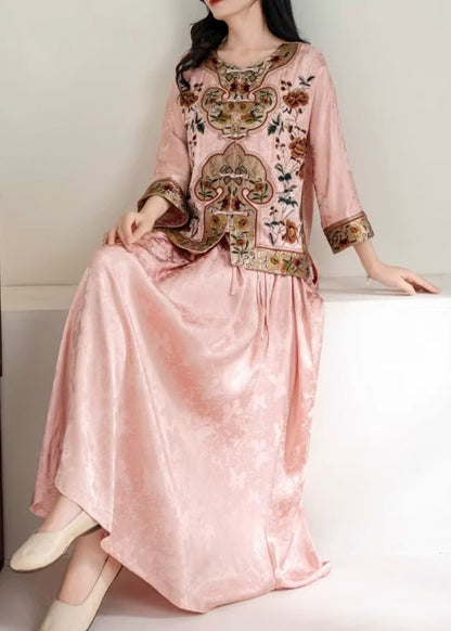 Pink Jacquard Exra Large Hem Silk Skirt Spring