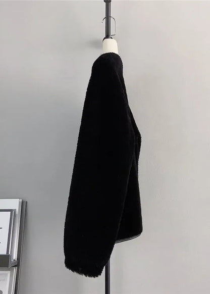 Black O Neck Pockets Button Wool Coats Winter
