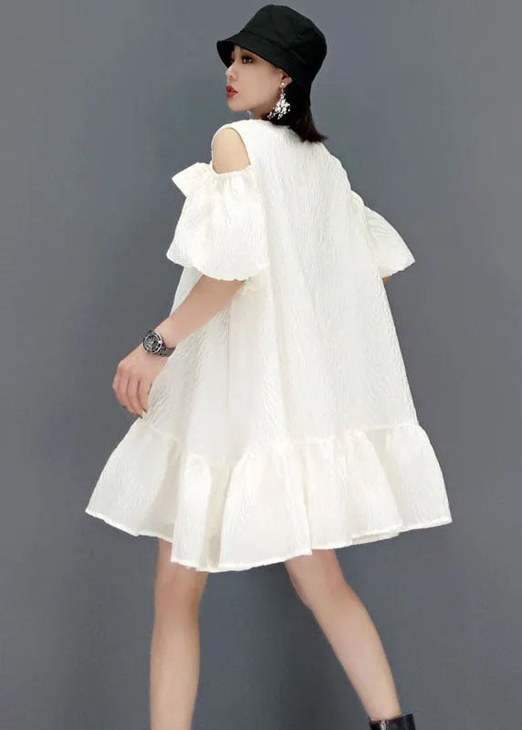 Loose White Puff Sleeve Cold Shoulder a Line Skirts Party Dress Summer