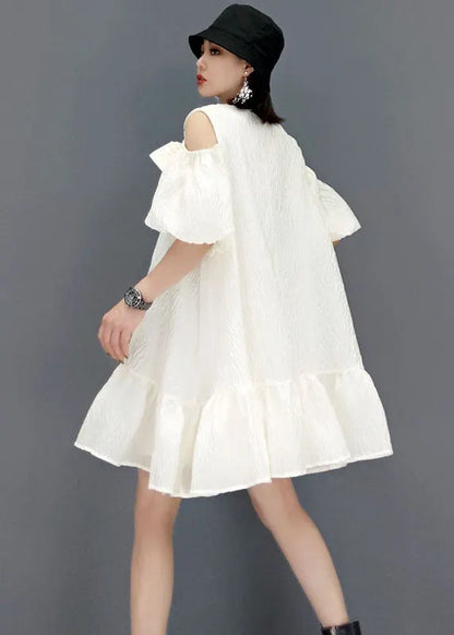 Loose White Puff Sleeve Cold Shoulder a Line Skirts Party Dress Summer