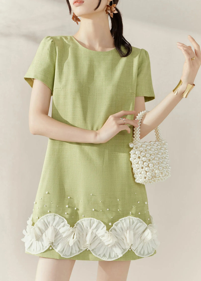 Stylish Green O-neck Mid Dresses Short Sleeve