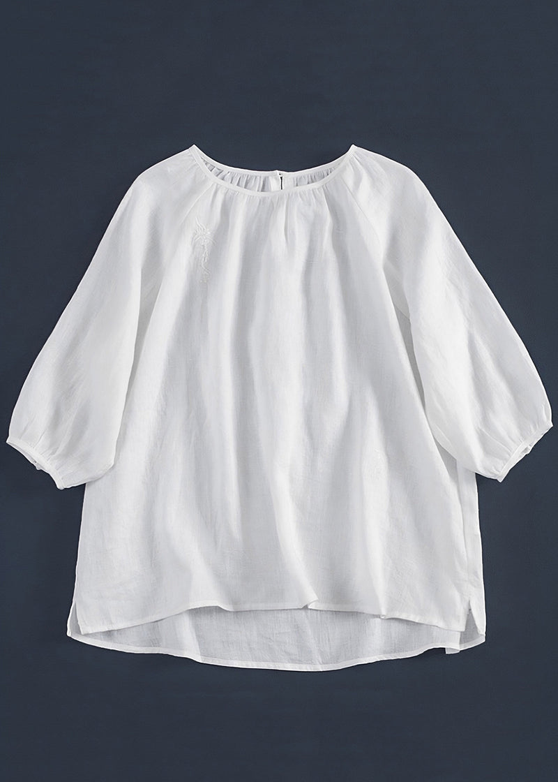 Simple Yellow Embroidered Low High Design T Shirt Three Quarter Sleeve