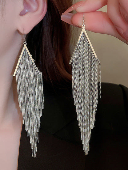 Geometric Color Tasseled Drop Earrings