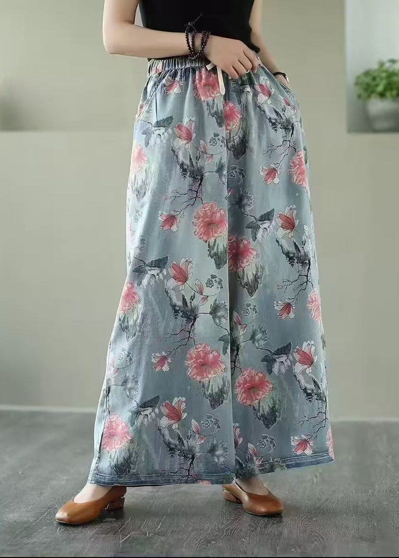 Oversized Print Denim Wide Leg Pants Summer