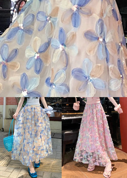 Pink Sequins Tulle a Line Skirts Elastic Waist