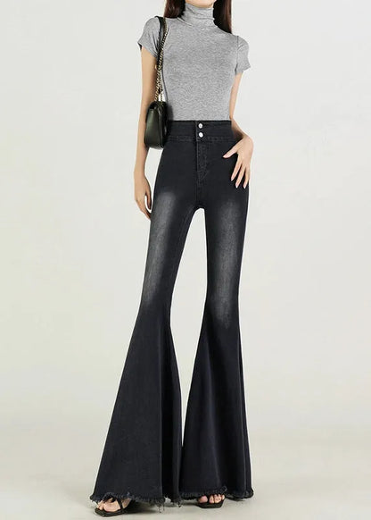 Silm Fit Blue High Waist Denim Bell-bottom Trousers Fall