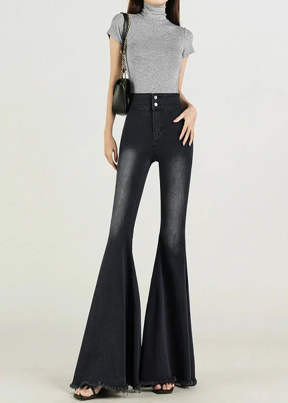 Silm Fit Blue High Waist Denim Bell-bottom Trousers Fall
