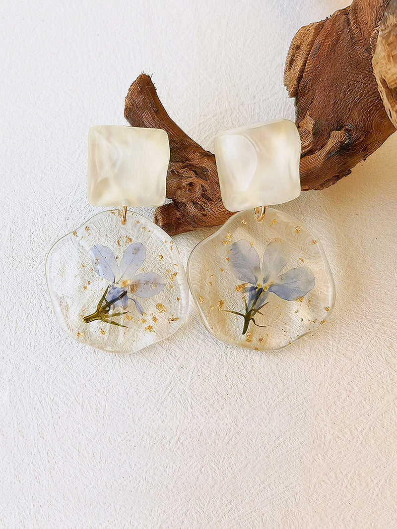 Pressed Flower Earrings - Epoxy Blue Romantic