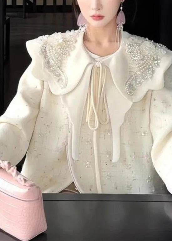 Apricot Nail Bead Coats Neck and Skirts Two Piece Set Spring