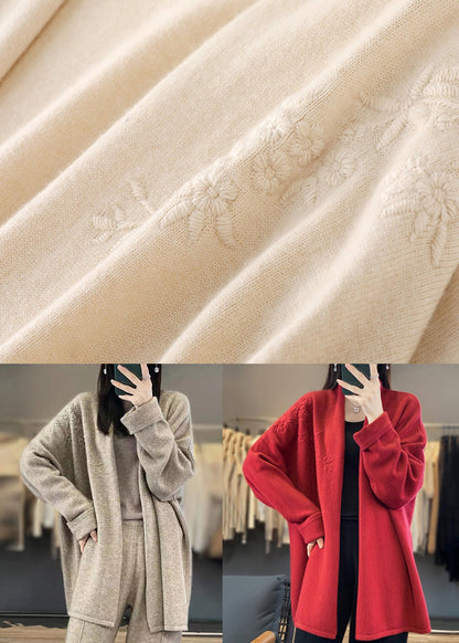 Camel Embroideried Patchwork Cozy Cashmere Cardigan Fall