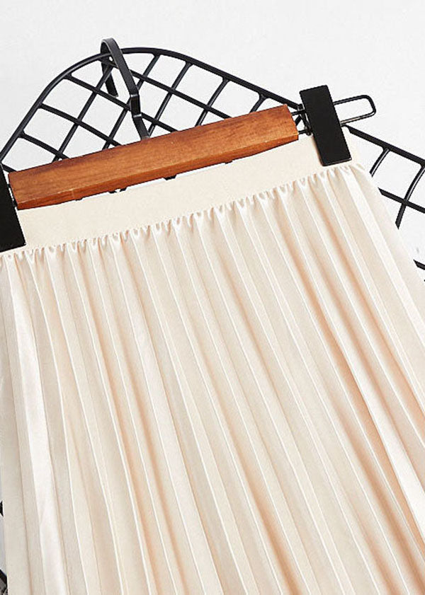 Art Beige Elastic Waist Lace Patchwork Wear on Both Sides Tulle Pleated Skirt Spring