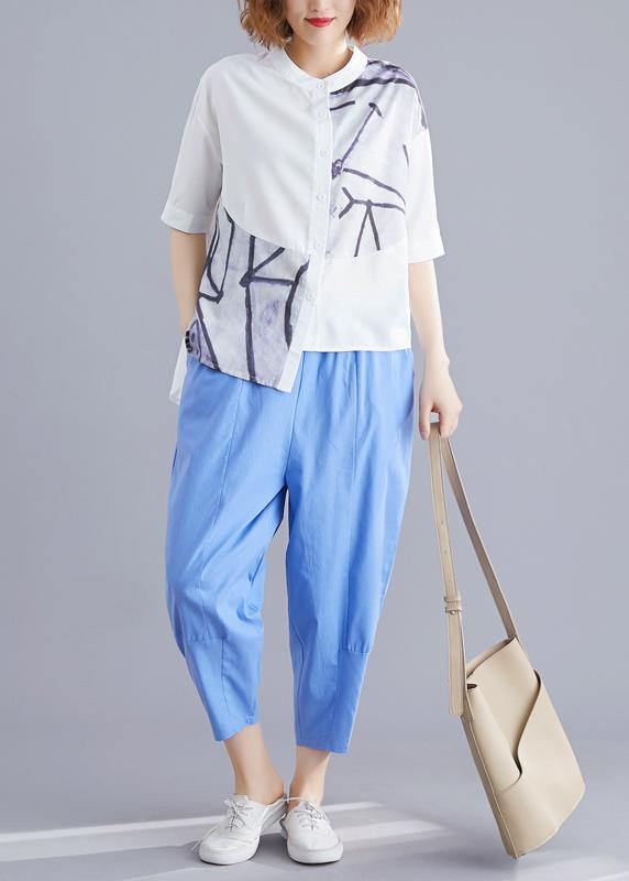 Stylish Blue Summer Print Asymmetrical Design Top