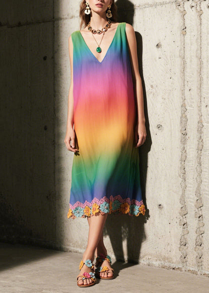 Gradient Color Patchwork Lace Sundress Summer