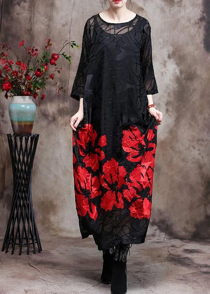 Red O Neck Two Pieces Vestidos Maxi Dresses