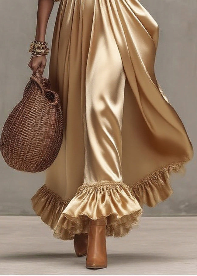 Golden Exra Large Hem Patchwork Tulle Maxi Dresses Summer