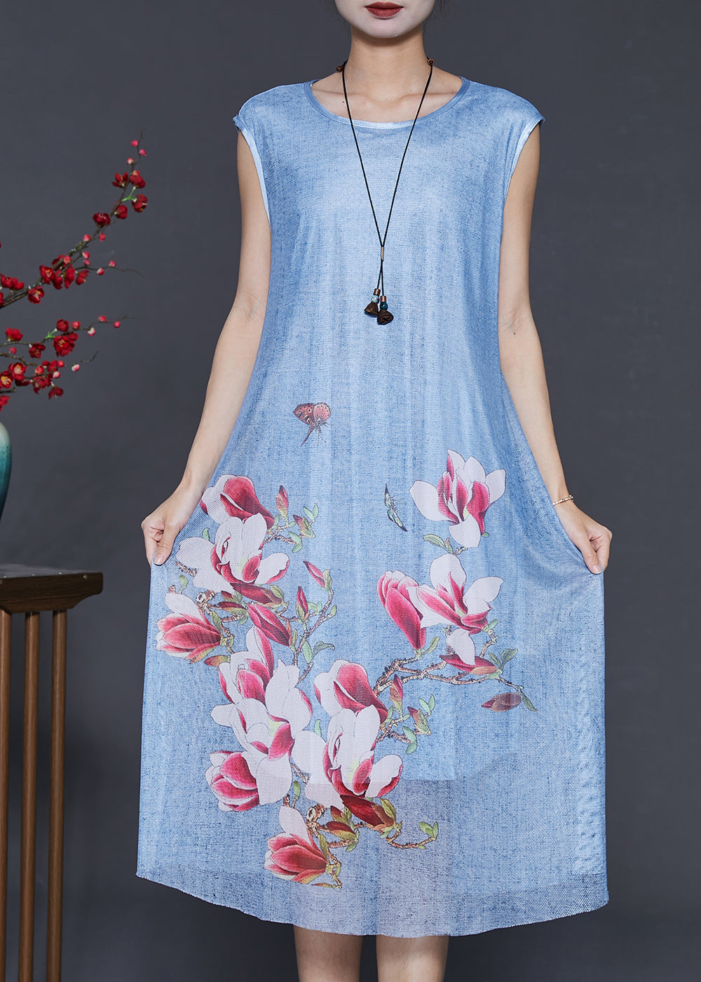 Blue Chiffon Two Piece Suit Set Oversized Summer