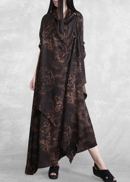 Style Chocolate Print Tunic Asymmetric Kaftan Spring Dresses