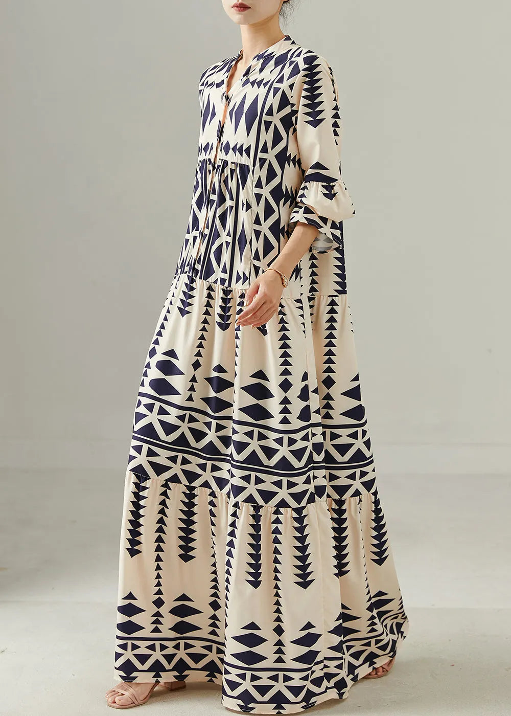 Blue Print Chiffon Dresses Exra Large Hem Spring