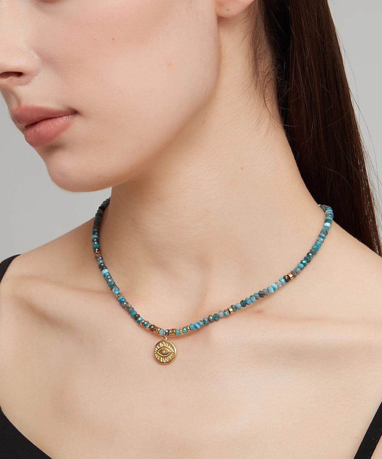 Blue Stainless Steel Amazonite Beading Pendant Necklace