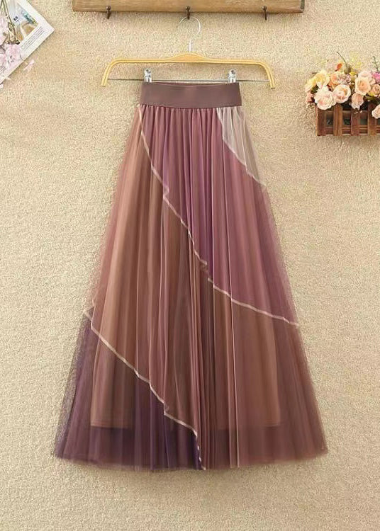 Black Wrinkled Patchwork Elastic Waist Tulle Skirt Spring